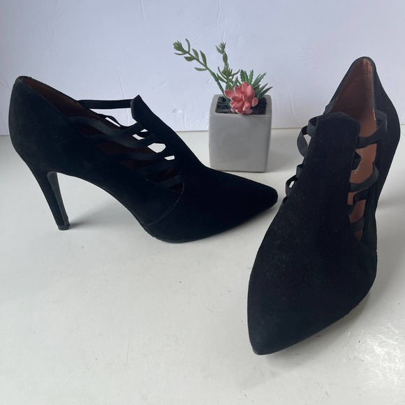 Brenda Zara Suede Stiletto Heel Womens Shoes Size 8/38.5 Black Elastic Straps - Picture 2 of 13